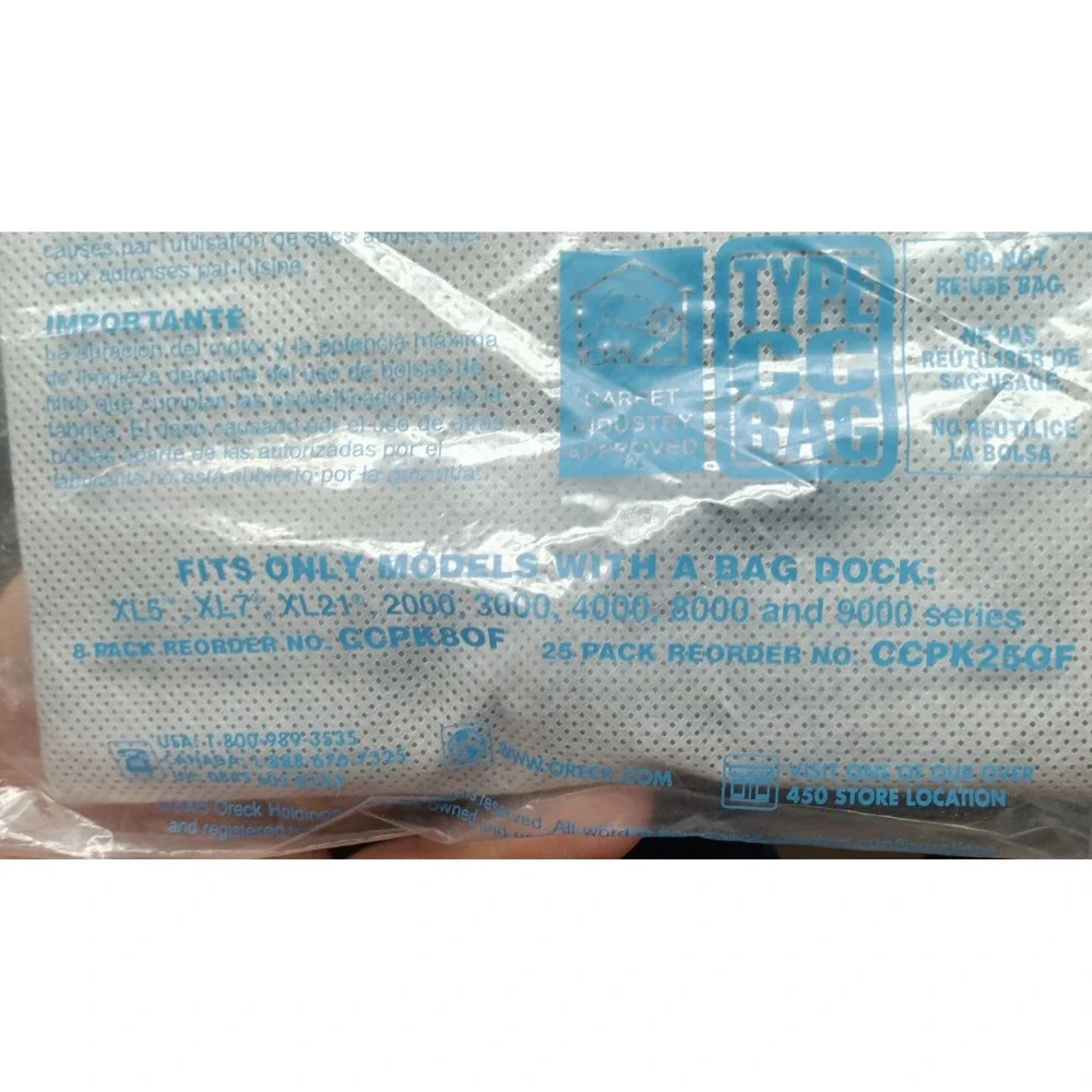 1x ORECK Type CC Filter Bags XL3, XL5, XL7, XL21 2000, 3000, 4000, 8000, 9000